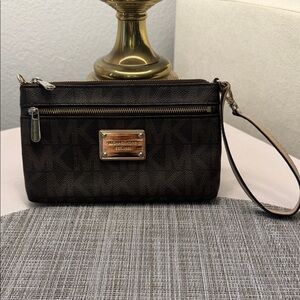 Michael Kors Dark Brown Wristlet with Logo Plate